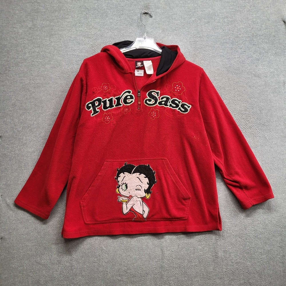 Betty Boop Women Sweatshirt 3X Red Hoodie Pure Sass Floral Embroidered READ